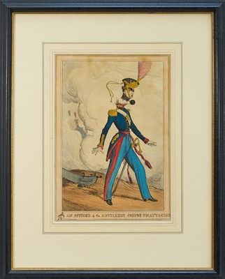 Lot 995 - William Heath (1795-1840) hand coloured etching - 'An Officer of the Artillery Corps Unattached', published by McLean, c.1829, 35cm x 24cm, in glazed frame