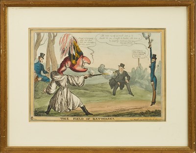 Lot 996 - William Heath (1795-1840) hand coloured etching - 'The Field of Battersea', published March 1829 by McLean, BM. 15697, 24.5cm x 35.5cm, in glazed gilt frame