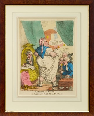 Lot 999 - Thomas Rowlandson (1756-1827) hand coloured etching - 'A Medical Inspection or Miracles Will Never Cease', published Sept. 8th 1814 by Thos. Tegg, BM 12333, 35cm x 26cm, in glazed frame