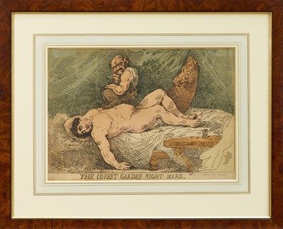 Lot 1000 - Thomas Rowlandson (1756-1827) hand coloured etching - 'The Covent Garden Night Mare', 1784, published by W. Humphrey, BM 6543, 23.5cm x 33cm, in glazed frame
