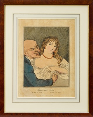 Lot 1003 - Thomas Rowlandson (1756-1827) hand coloured etching - 'Crassus and Thalia', published May 15th 1815, 36cm x 26cm, together with 'Miseries of Human Life', 1807, 26cm x 35.5cm, in glazed frames (2...