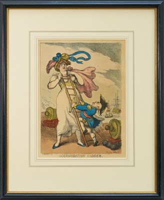 Lot 1004 - Thomas Rowlandson (1756-1827) hand coloured etching - 'Accomodation Ladder', 1811, 33.5cm x 24.5cm, in glazed frame