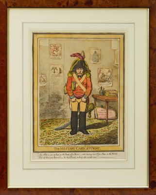 Lot 1007 - James Gillray (1757-1815) hand coloured etching - 'The Military Caricaturist', published Dec. 6th 1799 by H. Humphrey, BM 9442, 34cm x 25cm, in glazed frame