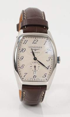 Lot 696 - Longines Evidenza Automatic wristwatch on brown alligator leather strap