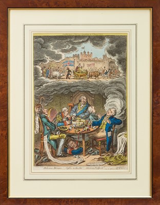 Lot 1009 - James Gillray (1757-1815) hand coloured etching - 'Delicious Dreams', 1808, BM 10979, 34cm x 25cm, in glazed frame