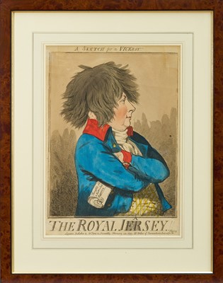Lot 1010 - Issac Cruikshank (1756-1810) hand coloured etching - 'The Royal Jasey', published Feb. 22nd 1797 by Fores, BM 8988, 36cm x 25.5cm, together with another 'The Fall of Phaeton - The Blow Up of the...