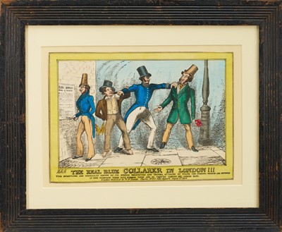 Lot 1011 - H.H.R., hand coloured etching - 'The Real Blue Collar In London!!!' Published Aug. 6th 1832 by W. H. Isaacs, 24cm x 34cm, in glazed frame. (Peel's Metropolitan Police Act of 1829 established t...
