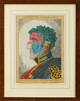Lot 1013 - 1820s hand coloured etching - 'Portrait of a Noble Duke', published by Thos. McLean 1829, BM 15691, 35cm x 24.5cm, in glazed frame