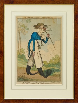 Lot 1015 - George Cruikshank (1792-1878) hand coloured etching - 'A Nice Gentleman', published Sept. 12th 1818 by Fores, BM 13056, 35cm x 23cm, 'A Doubtful Case', c.1820, 35.5cm x 24cm and 'Exquisite Admir...