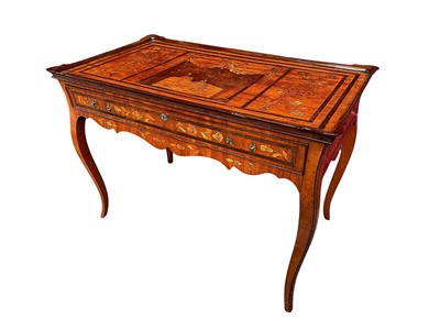 Lot 1555 - Late 18th / early 19th century Continental marquetry silver table with Italianate scene, on cabriole legs