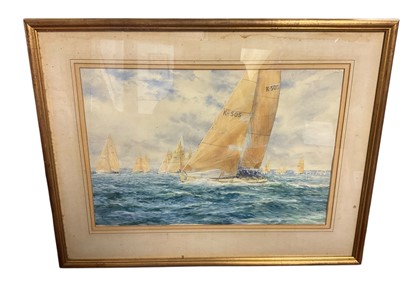 Lot 174 - Barry A Peckham (b. 1945) watercolour and gouache, yacht race, signed and dated '89, 37 x 57cm, glazed frame