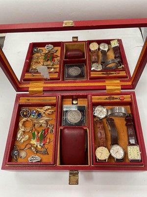 Lot 1040 - Jewellery box containing vintage costume jewellery, wristwatches etc
