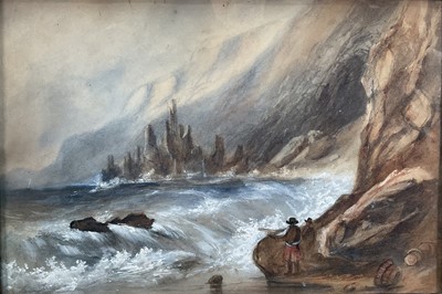 Lot 189 - Emma Russell, 19th century watercolour of Dirk Hatteraick's cave on the coast of Galloway, made famous by Sir Walter Scott, inscriptions verso, 'Given to Fanny Nichols by her beloved friend, Emm...