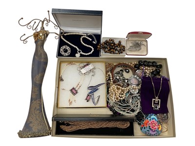 Lot 150 - Group of costume jewellery including Swarovski crystal pendant necklace, simulated pearls, gilt metal chains etc