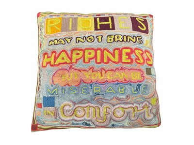 Lot 189 - Mary Millar Watt (1924-2023) hand embroidered cushion, with motto