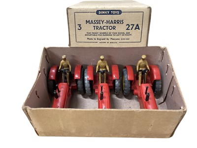 Lot 1532 - Dinky Toys Trade Boxes (3 Units) Massey-Harris Tractor, No.27A & Harvest Trailer, No.27B (2)
