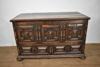 Lot 1452 - Late 17th century oak and walnut mule chest on bun feet