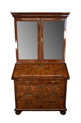 Lot 1453 - William & Mary period, and later, walnut bureau bookcase