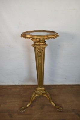 Lot 1455 - Impressive 19th century giltwood torchère, the shaped top with inset mirrored panel, on tripod base