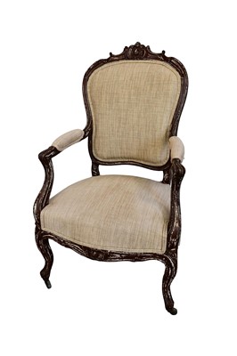 Lot 1459 - Louis XVI style open elbow chair with painted frame