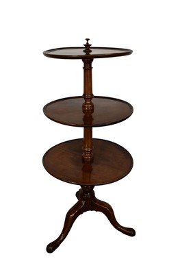 Lot 1461 - George III mahogany three tier dumb waiter with turned supports and tripod base