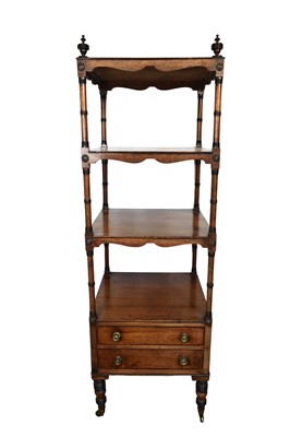 Lot 1463 - Regency mahogany four tier what-not with turned supports and two drawers to base