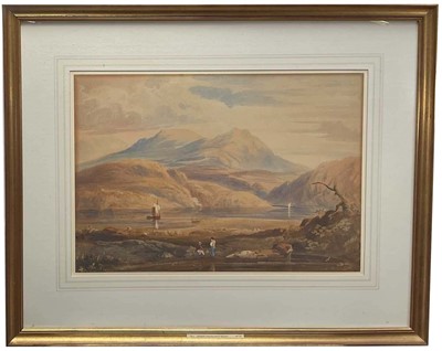 Lot 1187 - Anthony Vandyke Copley Fielding (1787-1855) watercolour – Mountainous Lake View, initialled, in glazed gilt frame