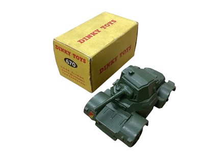 Lot 1535 - Dinky Toys Armoured Car No.670, Army 1-Ton Cargo Truck No.641, Supermarine Swift Fighter No.724 & Mini Moke No.342, all boxed (4)