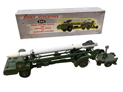 Lot 1523 - Dinky Supertoys Missile Erector Vehicle with Corporal Missile and Launching Platform No.666 & Missile Servicing Platform Vehicle No.667, both boxed (2)