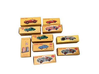 Lot 1586 - Atlas Editions Dinky Toys Racing Cars & Sports Cars including Auto-Union No.23D, Jaguar XK120 Coupe No.157 (x2), Porche 356A Coupe No.182, Masterati Sport 2000 No.22A, Auto de Course Ferrari...