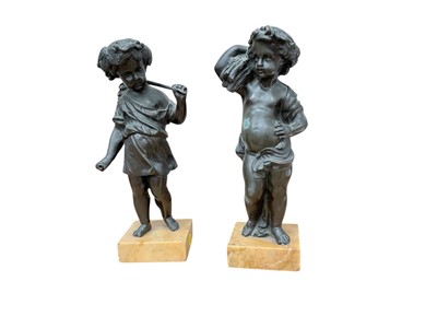 Lot 16 - Pair 19th century bronze figures on marble bases