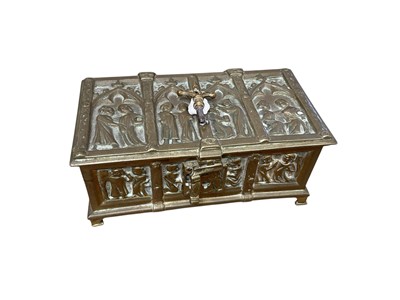 Lot 14 - 19th century brass Gothic casket with key