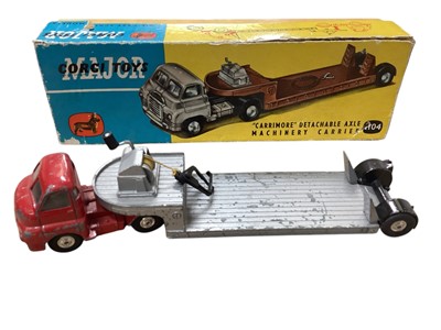 Lot 1504 - Corgi Major Toys Carrimore detachable axle machinery carrier No.1104, Carrimore Car Transporter No.1101 & car Transporter with Ford Tilt Cab "H" Series Tractor No.1138, all boxed (poor) (3)<...