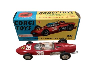 Lot 1568 - Corgi Toys F1 racing cars including Ferrari F1 No.154, Lotus-Climax F1 No.155, Cooper-Maserati F1 No.159, all boxed (3)