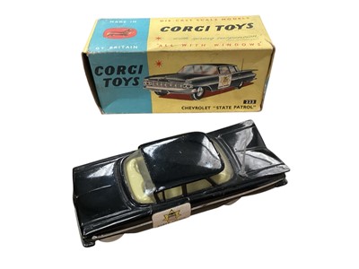 Lot 1564 - Corgi Toys American Series Chevrolet State Patrol No.223, Fire Chief No.439, Police Car No.481, New York Taxi No.221, plus Plymouth U.S.Mail No.443, Oldsmobile Sheriff No.237 & Superior Ambu...