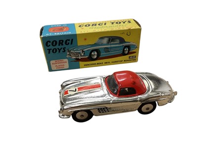 Lot 1572 - Corgi Toys Sports Cars Chevrolet Sting Ray No.310, Ford Mustang Fastback 2+2 No.320, Marlin by Rambler Fastback No.263 & Mercedes Benz 300SL Hardtop Roadster No.304S, all boxed (4)