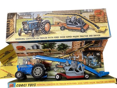 Lot 1576 - Corgi Toys Farm Gift Sets No.s 18,33 & 47, plus Doge Kew Fargo Livestock Transporter (no aminals) No.484, Ford 5000 Superkings Major Tractor No,67, Fordson Power Major with Roadless Half Tra...