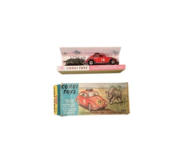 Lot 1578 - Corgi Toys Volkswagen 1200 in East African trim with Rhino No.256 & one other with reproduction scenery (2)