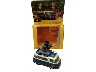 Lot 1579 - Corgi Toys Samuelson Film Services Commer Mobile Camera Van No.479, Rolls Royce Corniche No.279, Mini Marcos GT 850 No.341, Rover 200TC No.275 & 4.2 litre Jaguar E Type 2+2 No.335, all in wi...