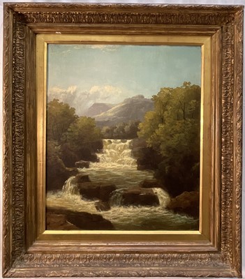 Lot 206 - English School, 19th century, oil on canvas - A Waterfall, 60cm x 50cm, in gilt frame