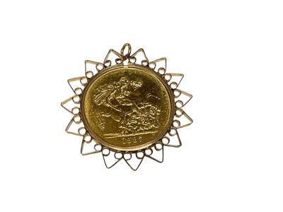 Lot 454 - G.B. - Gold £5 coin Victoria JH 1887 set in 9ct gold mount (N.B. Total Wt. 47.1gms) (1 coin)