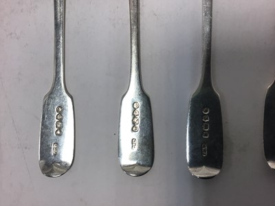 Lot 219 - Selection of Georgian and Victorian silver fiddle pattern flatware, all at 85ozs