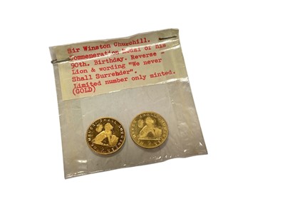 Lot 411 - G.B. - Gold Medallions (N.B. Wt. 3.5gms each, marked 900) Sir Winston Churchill Rev: 'We Never Shall Surrender.' (2 medallions)