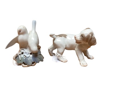 Lot 931 - Royal Copenhagen porcelain model of lovebirds, no. 402 together with a Bing & Grondahl model of a dog, no. 2026