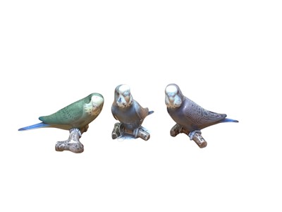 Lot 932 - Three Bing & Grondahl porcelain models of budgerigars, no. 2210, 2341 and 2210