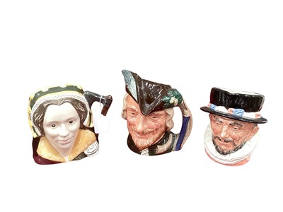 Lot 1173 - Two Royal Doulton figures - Au Revoir HN3723 and Hello Daddy HN3651, together with 12 Doulton character jugs and three others