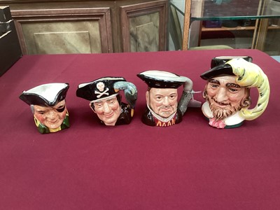 Lot 964 - Two Royal Doulton figures - Au Revoir HN3723 and Hello Daddy HN3651, together with 12 Doulton character jugs and three others