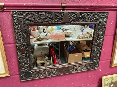Lot 328 - Unusual early 20th century Chinese carved wood picture frame, now as a mirror