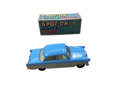 Lot 1632 - Tri-ang Spot-On United Dairies Milk Float No.122, Ford Zodiac No.100Fiat Multipla No.120 & Friskysport No.119, all boxed (poor), plus LWB Land Rover & Royal Rolls Royce (6)