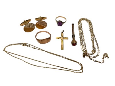 Lot 89 - Group of 9ct gold jewellery and pair of gold plated cufflinks